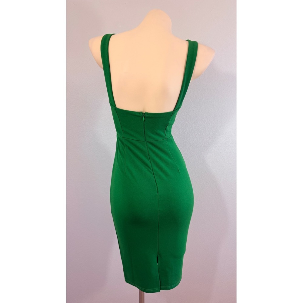 Here Comes The Sun Kelly Green Bodycon Cocktail Midi Dress Small - Picture 4 of 9